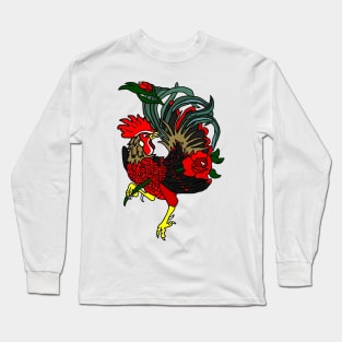 Red Rose Rooster Long Sleeve T-Shirt